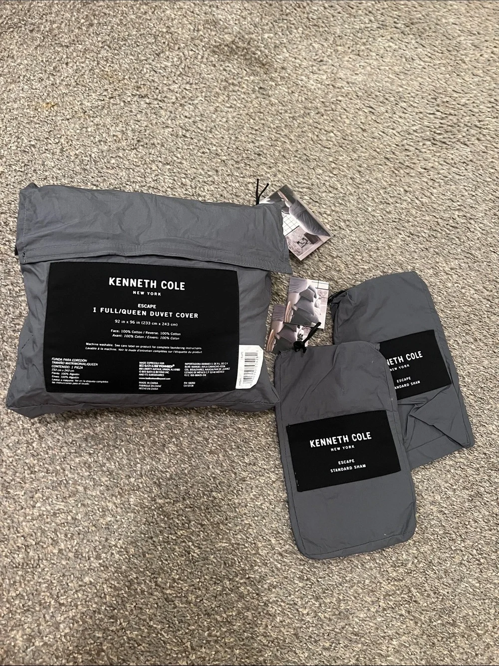 Kenneth Cole Gray Down Duvet Cover-Full/Queen size